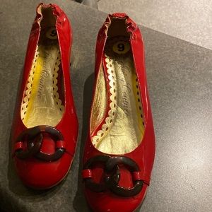 Juicy Couture red patent leather shoes with gold heels. Brand new